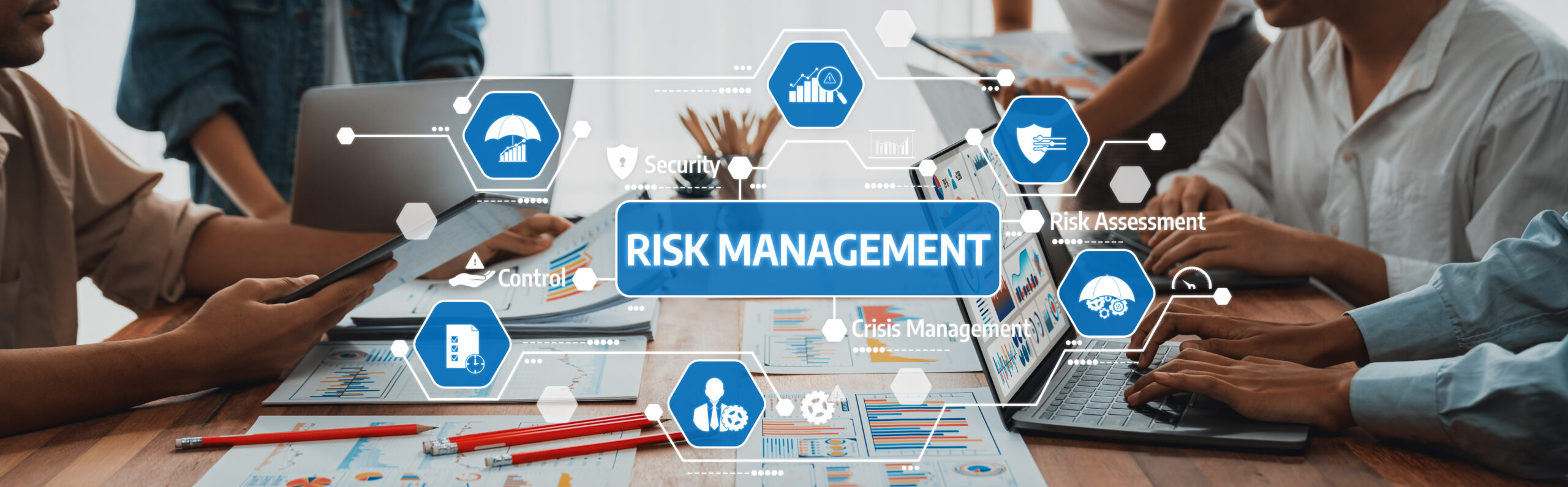 Collaborative Risk Management Strategy Session with Diverse Team Analyzing Data and Discussing Solutions for Effective Control and Assessment in Modern Business. Amity